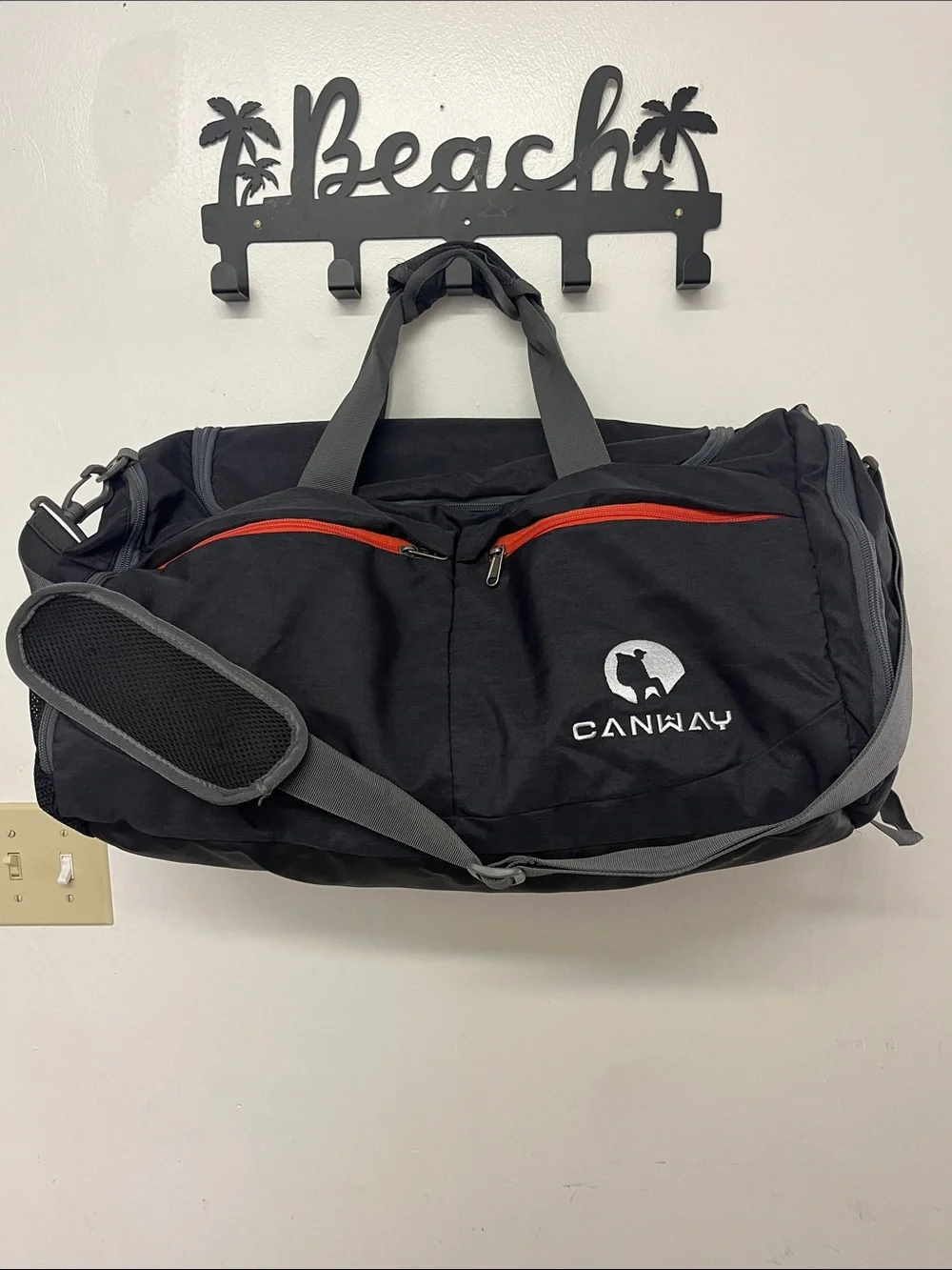 Black Duffel Bag with Red Accents